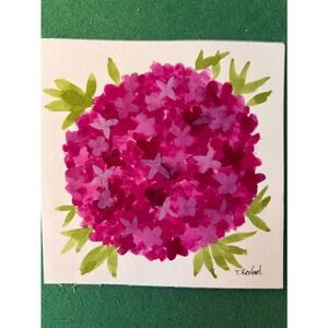 Hand painted watercolor original painting hydrangea magenta pink